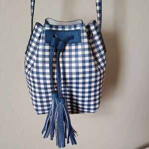 Blue and White Checkered Jcrew Bucket Bag
